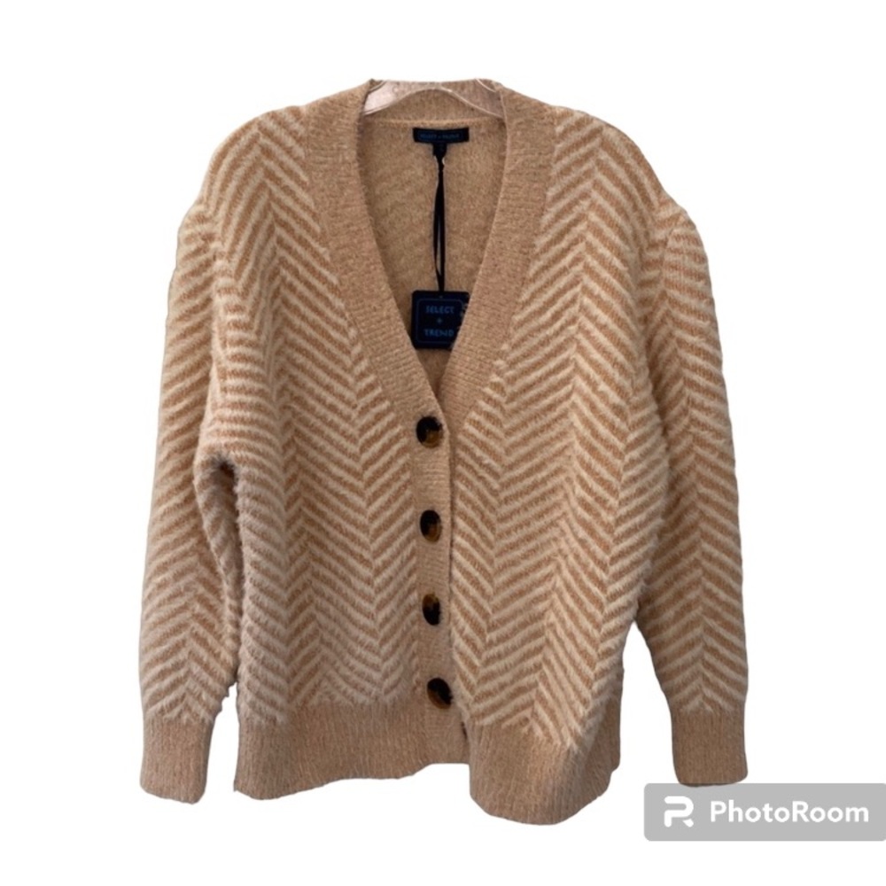 Select + Trend Cream & Peach Chevron Like Pattern Cardigan Sweater Size …